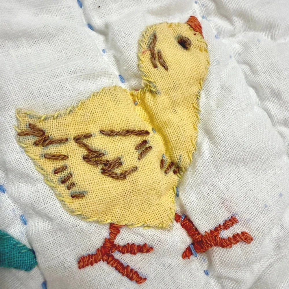 C.1930s Hand Appliqué Quilt Farm Children Pictorial Folk Art 63.5